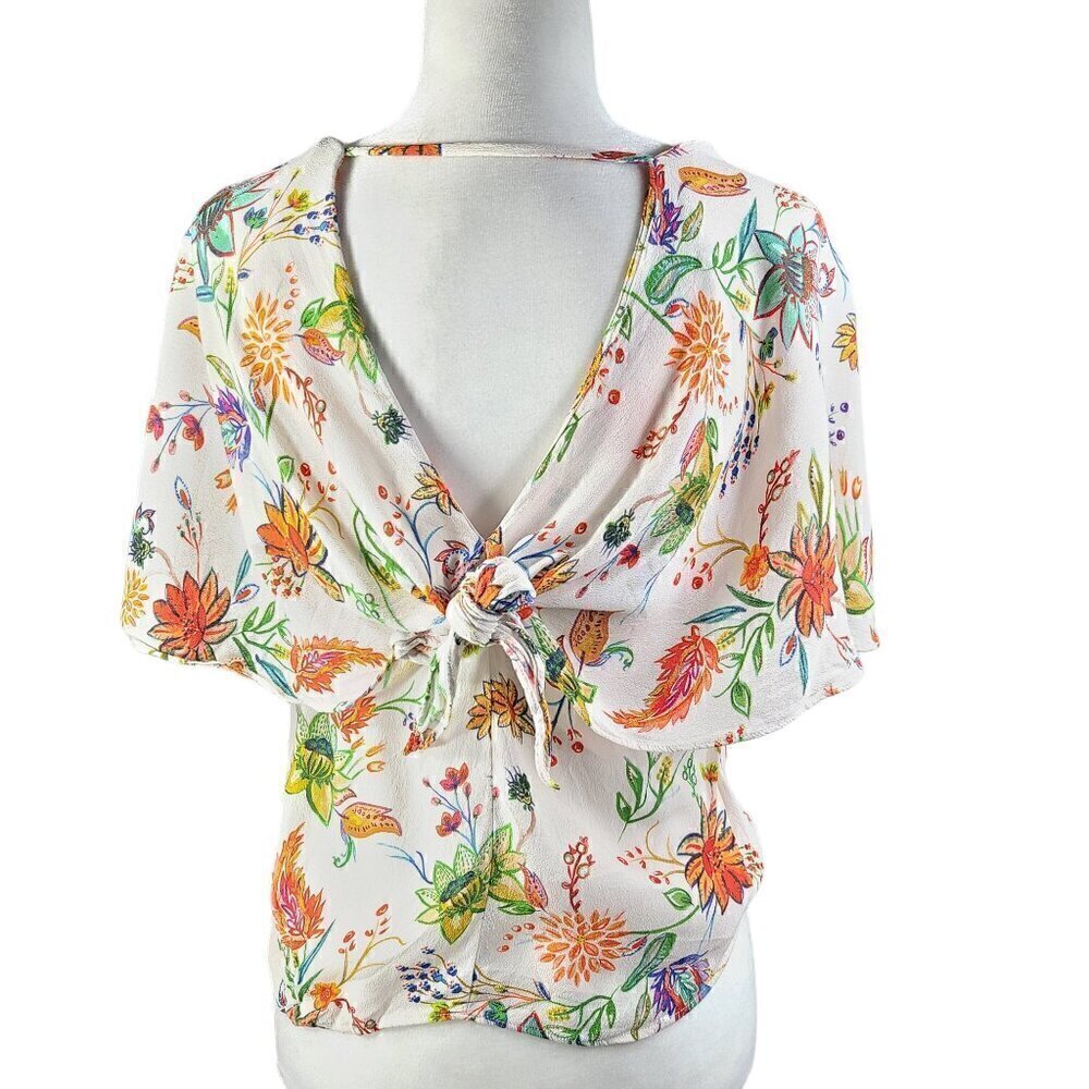 ZARA White Floral Secret Garden Open Back Bow Top